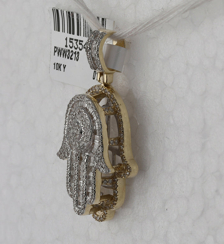 10kt Yellow Gold Mens Baguette Diamond Hamsa Charm Pendant 1.00 Cttw Daisy Joyeria