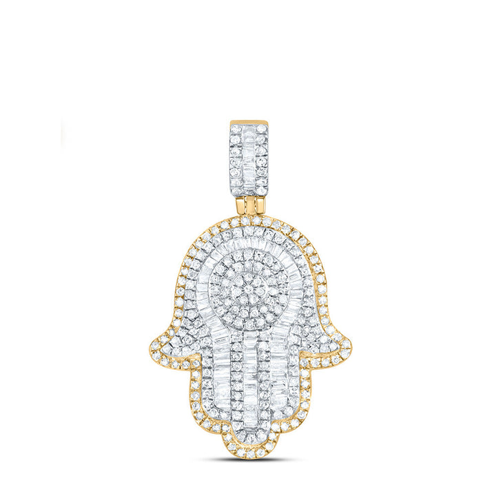 10kt Yellow Gold Mens Baguette Diamond Hamsa Charm Pendant 1.00 Cttw Daisy Joyeria