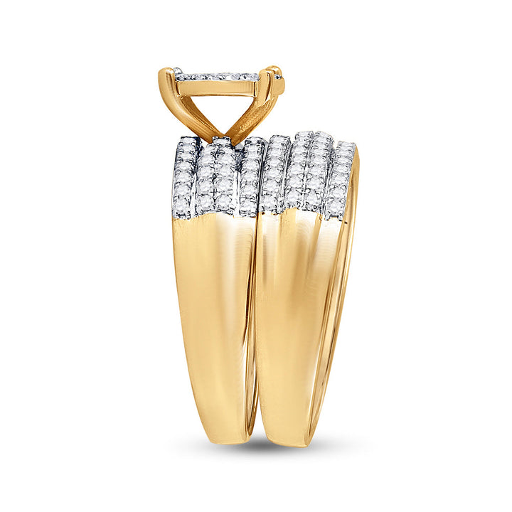 14kt Yellow Gold His Hers Round Diamond Cluster Matching Bridal Wedding Ring Band Set 1-1/3 Cttw 7 Daisy Joyeria