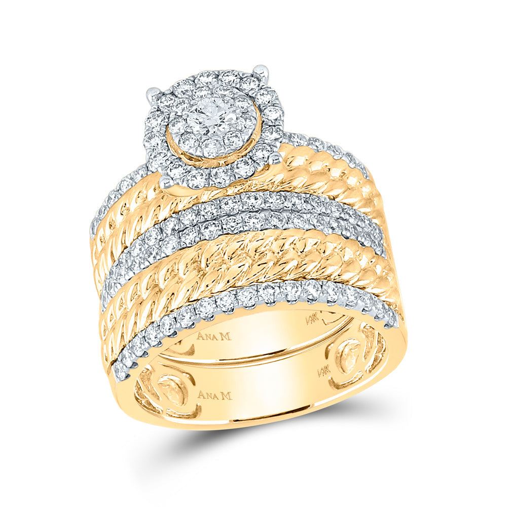 14kt Yellow Gold His Hers Round Diamond Halo Matching Bridal Wedding Ring Band Set 2.00 Cttw 7 Daisy Joyeria