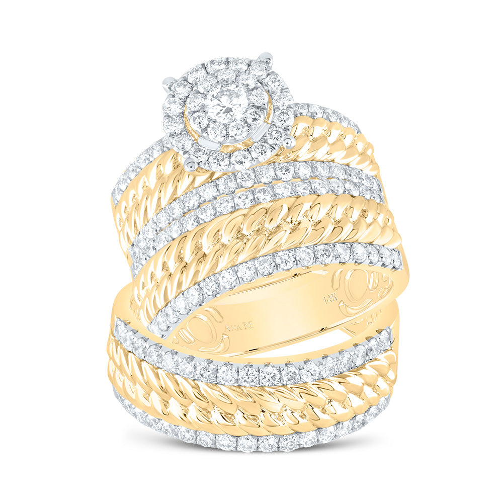 14kt Yellow Gold His Hers Round Diamond Halo Matching Bridal Wedding Ring Band Set 2.00 Cttw 7 Daisy Joyeria
