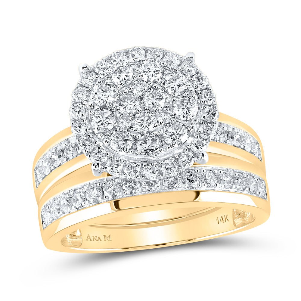 14kt Yellow Gold His Hers Round Diamond Cluster Matching Bridal Wedding Ring Band Set 1-7/8 Cttw 7 Daisy Joyeria