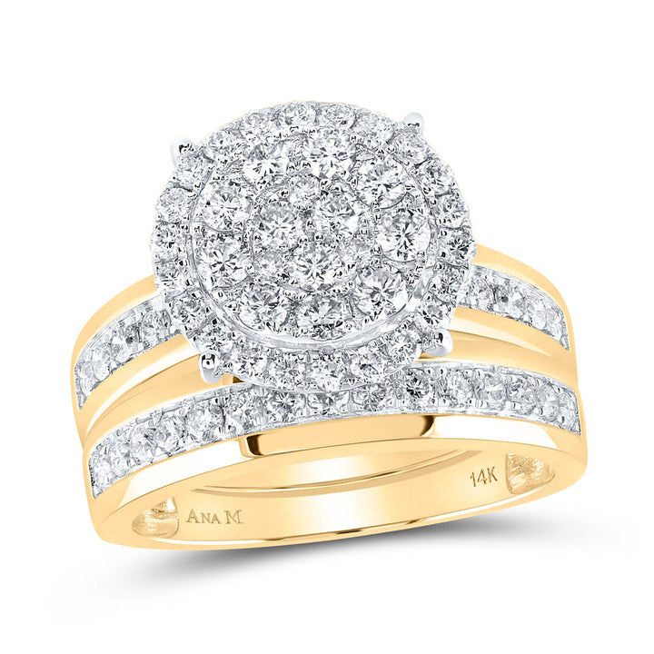 14kt Yellow Gold His Hers Round Diamond Cluster Matching Bridal Wedding Ring Band Set 1-7/8 Cttw 7 Daisy Joyeria