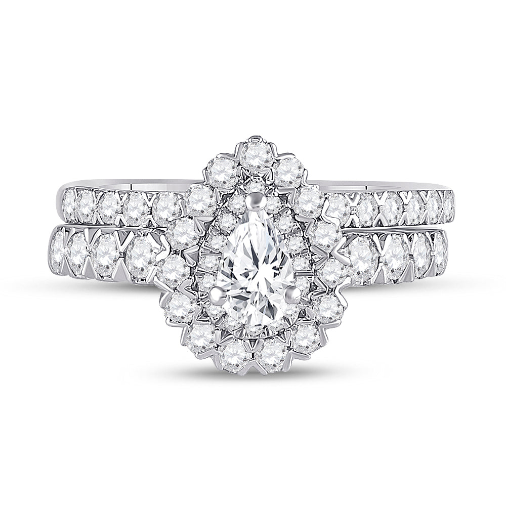 1 1/2CTW-DIA ANA M 3/8CT-CPEAR BRIDAL SETS SINGLE HALO 7 Daisy Joyeria