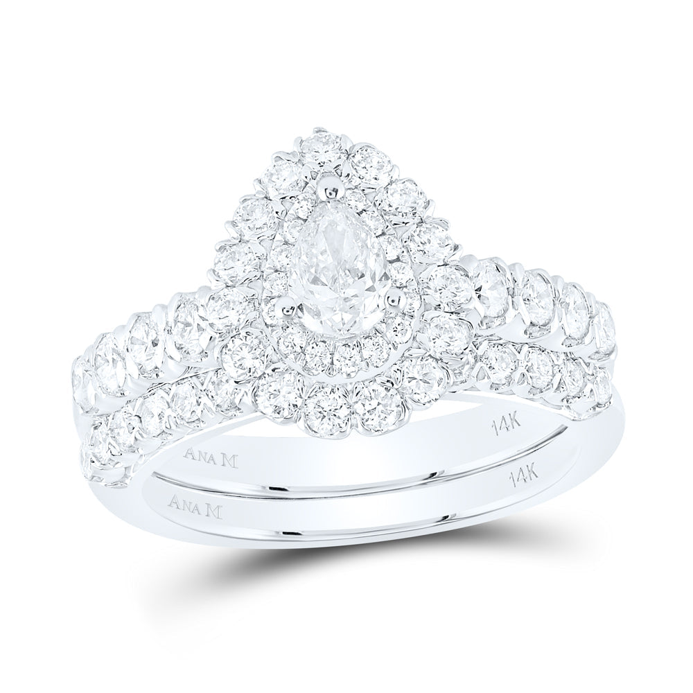 1 1/2CTW-DIA ANA M 3/8CT-CPEAR BRIDAL SETS SINGLE HALO 7 Daisy Joyeria