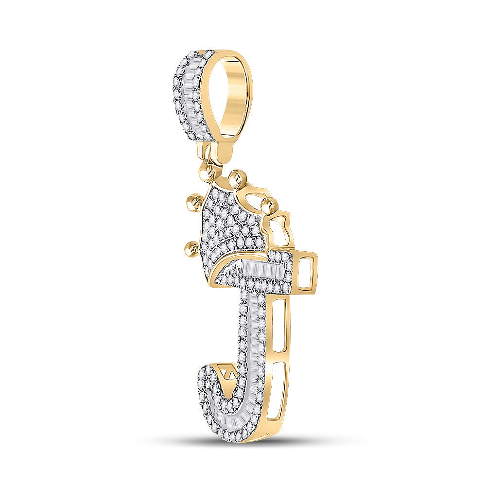 1/2CT-DIA P1 CROWN INITIAL "J" MENS PENDANT Daisy Joyeria