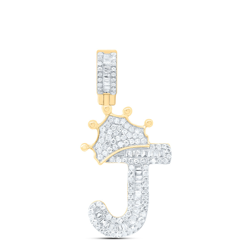 1/2CT-DIA P1 CROWN INITIAL "J" MENS PENDANT Daisy Joyeria
