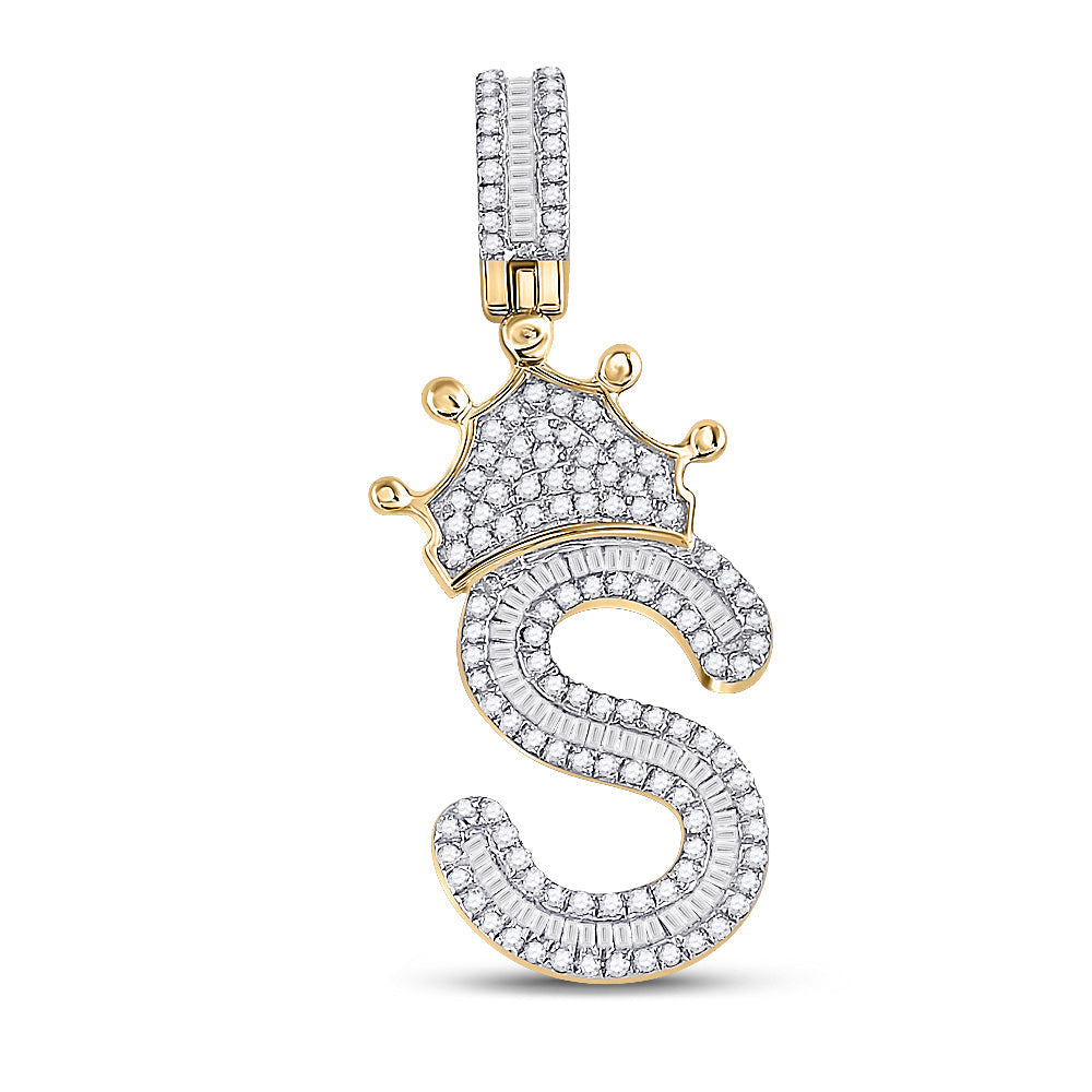3/4CT-DIA P16 CROWN INITIAL "S" MENS PENDANT Daisy Joyeria