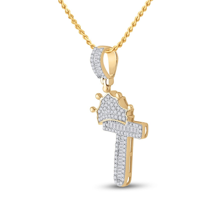 1/2CT-DIA P1 CROWN INITIAL "T" MENS PENDANT Daisy Joyeria