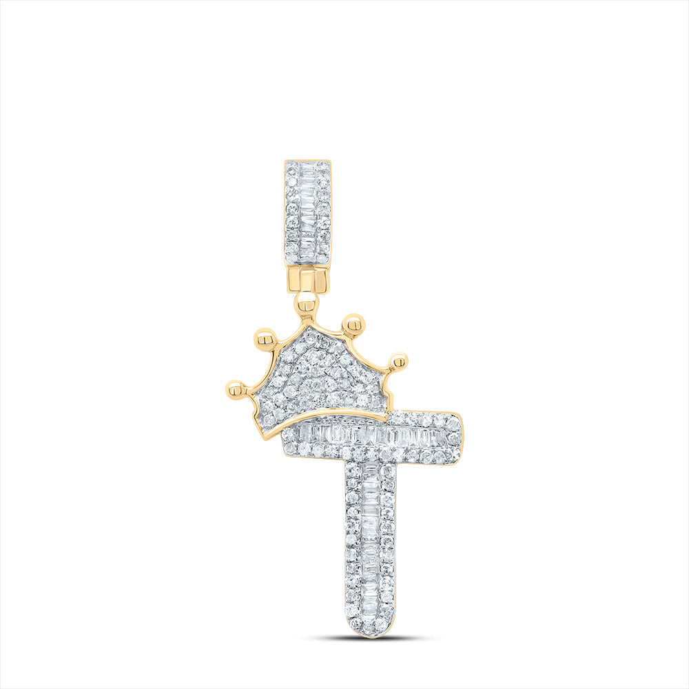 1/2CT-DIA P1 CROWN INITIAL "T" MENS PENDANT Daisy Joyeria