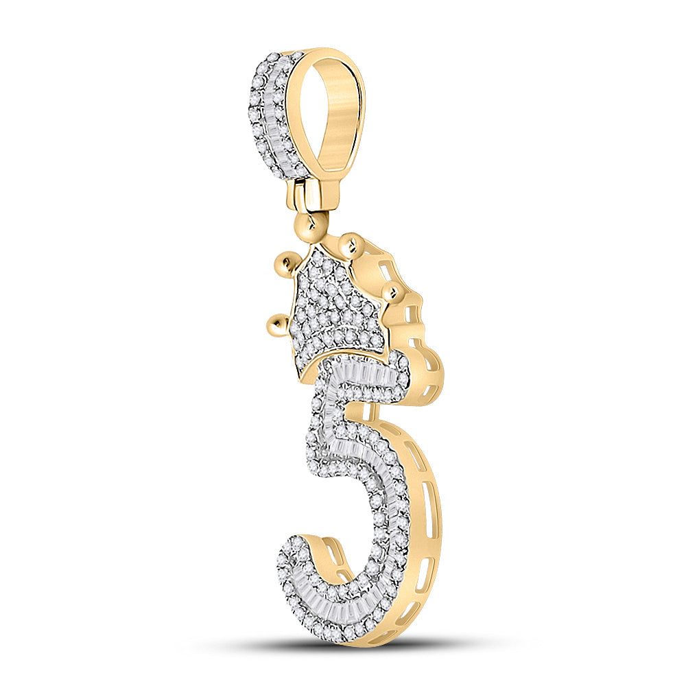 3/4CT-DIA P1P2 INITIAL "5" CROWN MENS CHARM Daisy Joyeria