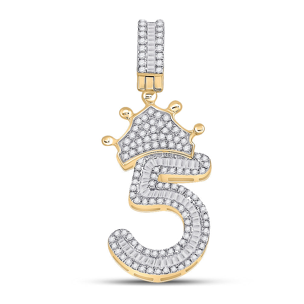 3/4CT-DIA P1P2 INITIAL "5" CROWN MENS CHARM Daisy Joyeria