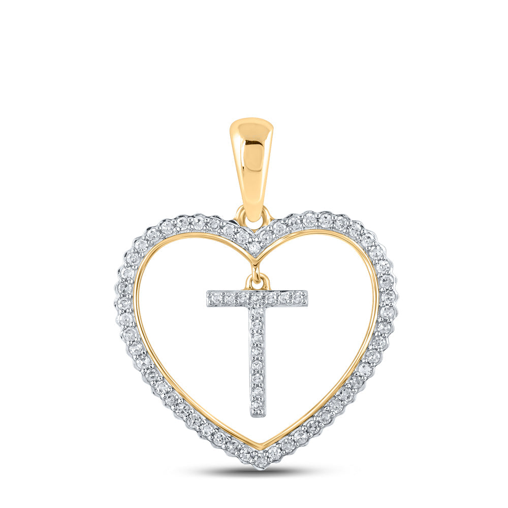 1/4CTW-DIA CN INITIAL "T" HEART PENDANT Daisy Joyeria