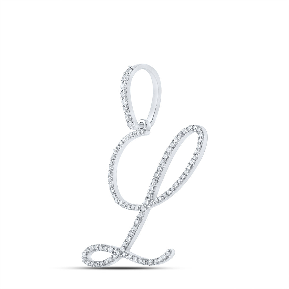 14kt White Gold Womens Round Diamond L Initial Letter Pendant 1/2 Cttw Daisy Joyeria