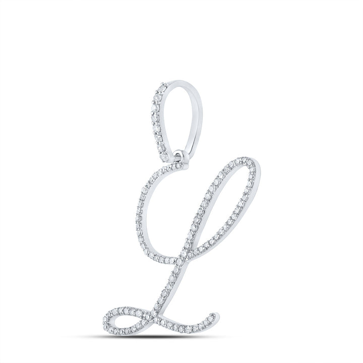 14kt White Gold Womens Round Diamond L Initial Letter Pendant 1/2 Cttw Daisy Joyeria