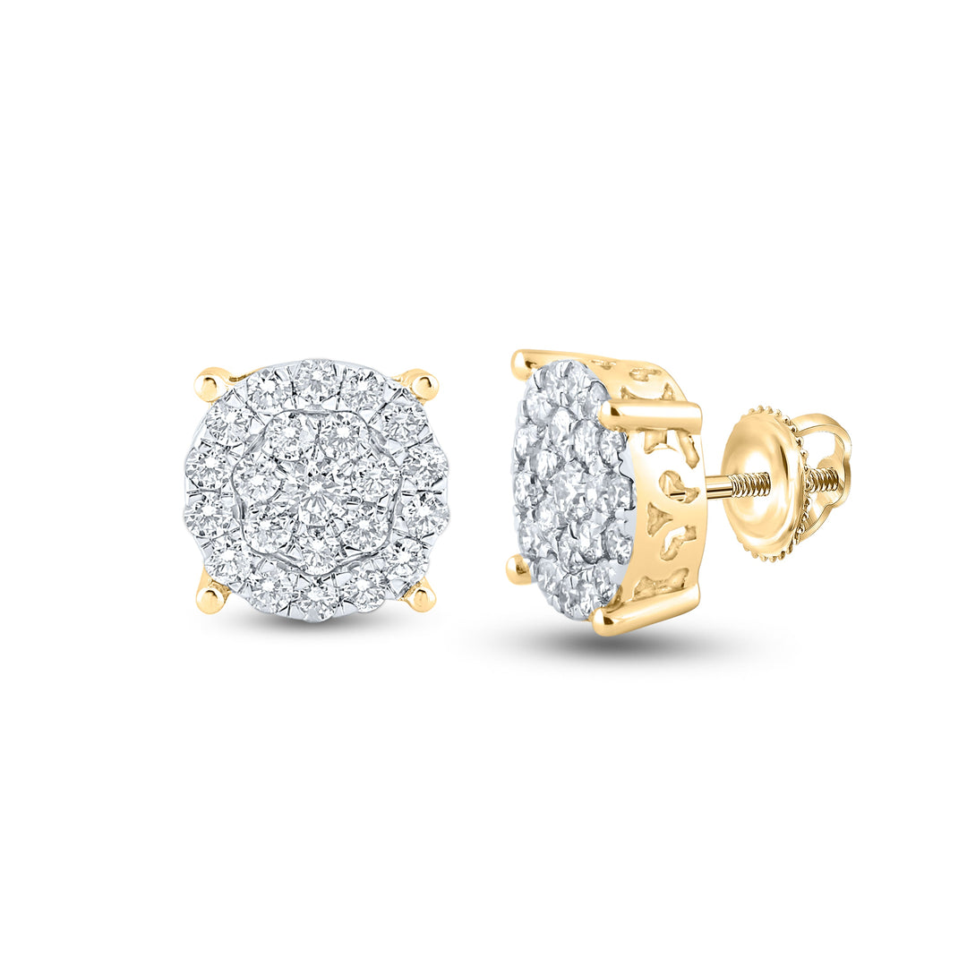 14kt Yellow Gold Womens Round Diamond Cluster Earrings 1-1/2 Cttw Daisy Joyeria