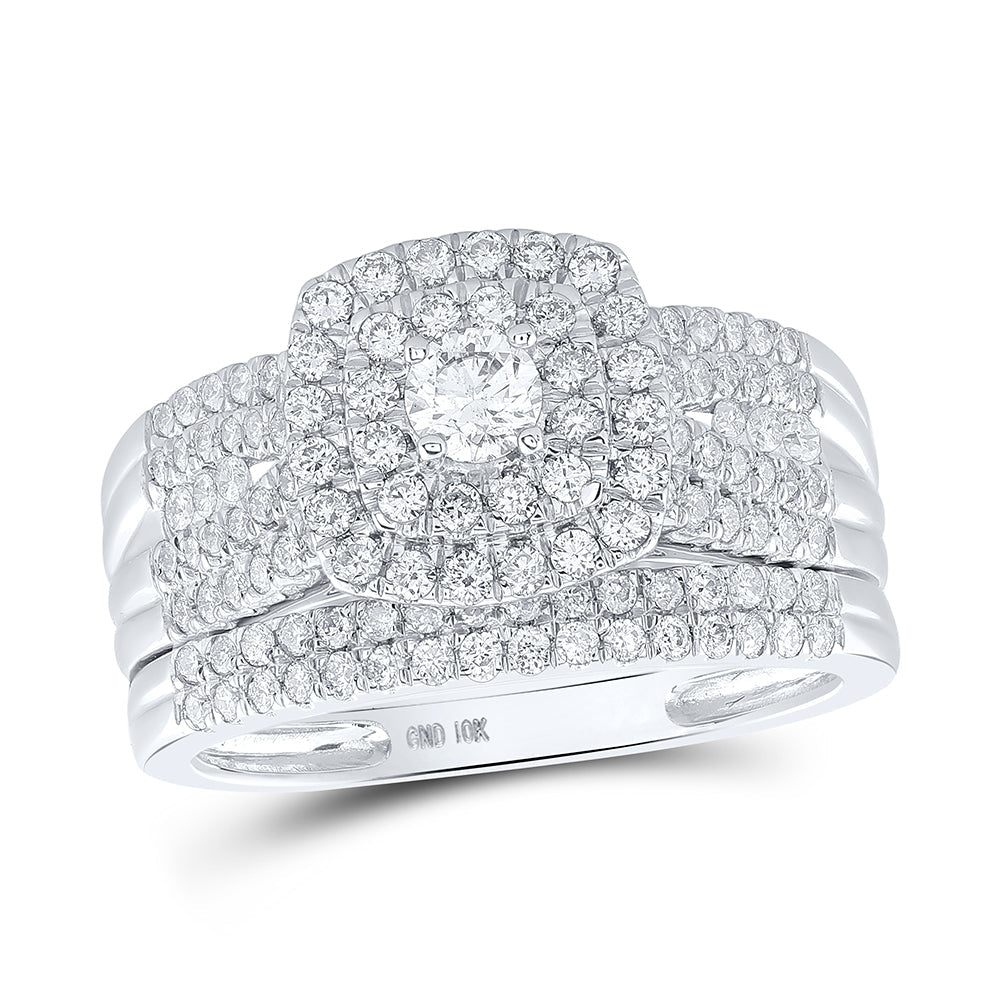 1CTW-DIA NK 1/5CT-CRD BLISS DOUBLE HALO  BRIDAL SET 7 Daisy Joyeria