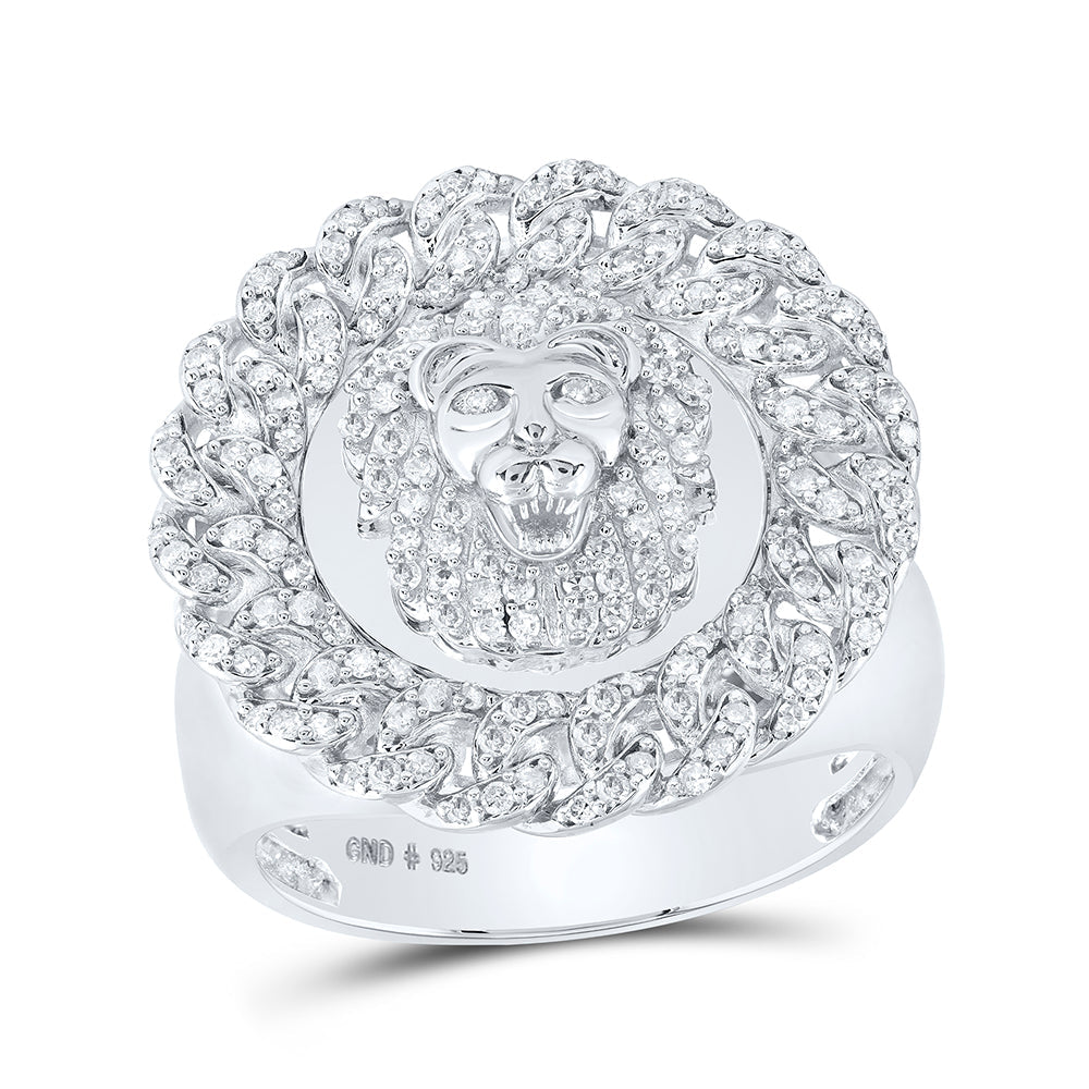 3/4CTW-DIA P1 LION FACE IN CUBAIN CIRCLE MENS RING 10 Daisy Joyeria