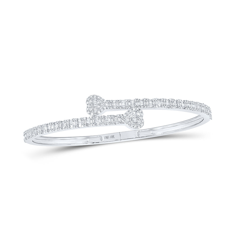 10k White Gold Baguette Diamond Cuff Heart Bracelet 2-1/2 Cttw Daisy Joyeria