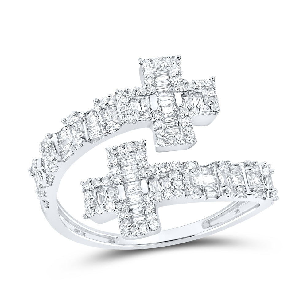 3/4CTW-NAT DIA NK CROSS CUFF RING 7 Daisy Joyeria