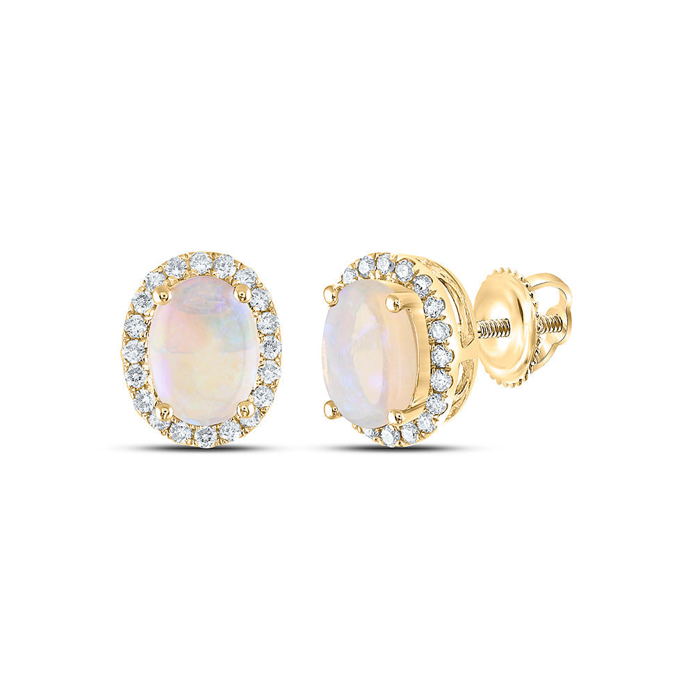 1/5CTW-NAT DIA ANA M 7X5MM-OPAL NAT GEM OVAL EARRING Daisy Joyeria