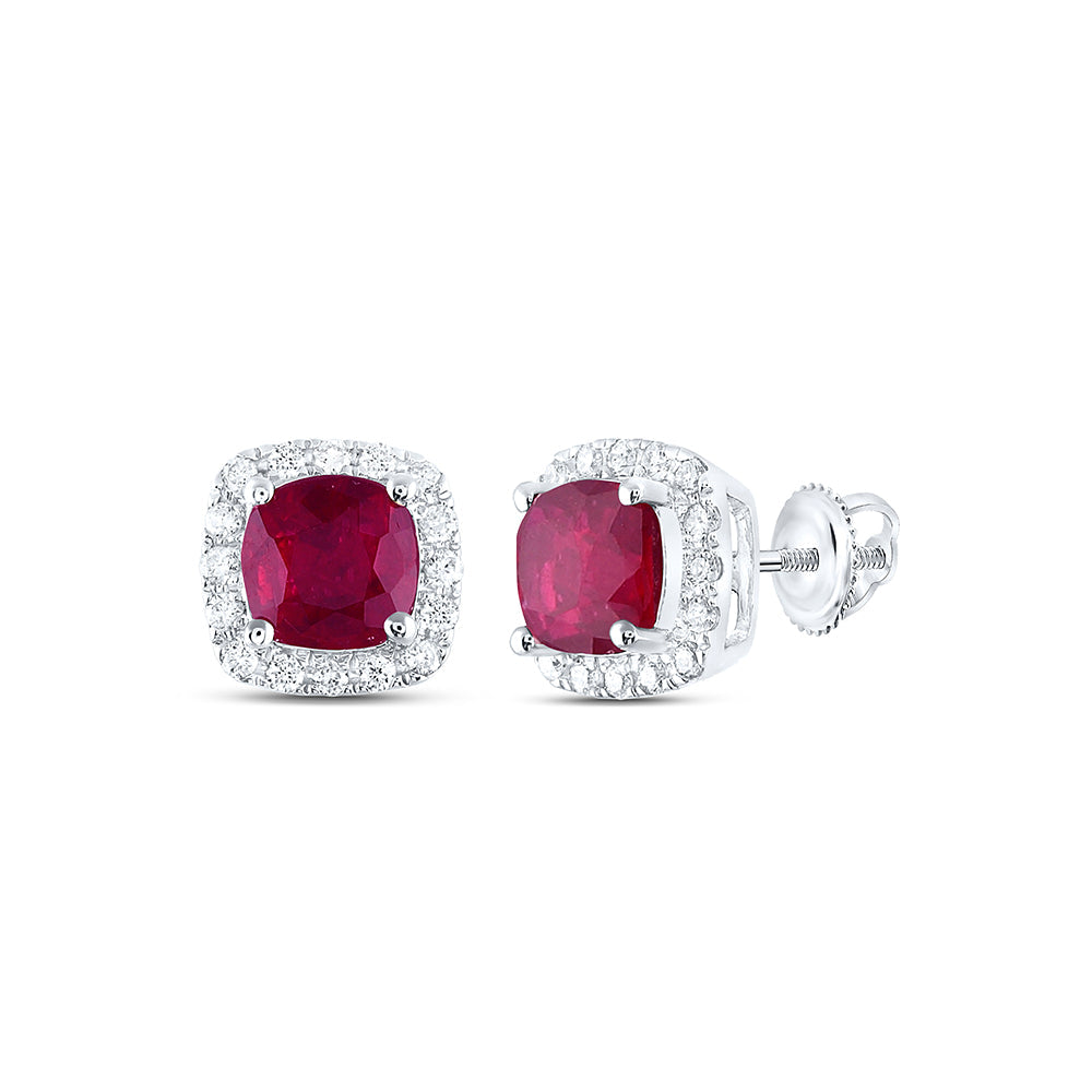 1/6CTW-NAT DIA ANA M 5MM-RUBY NAT GEM CUSHION EARRING Daisy Joyeria