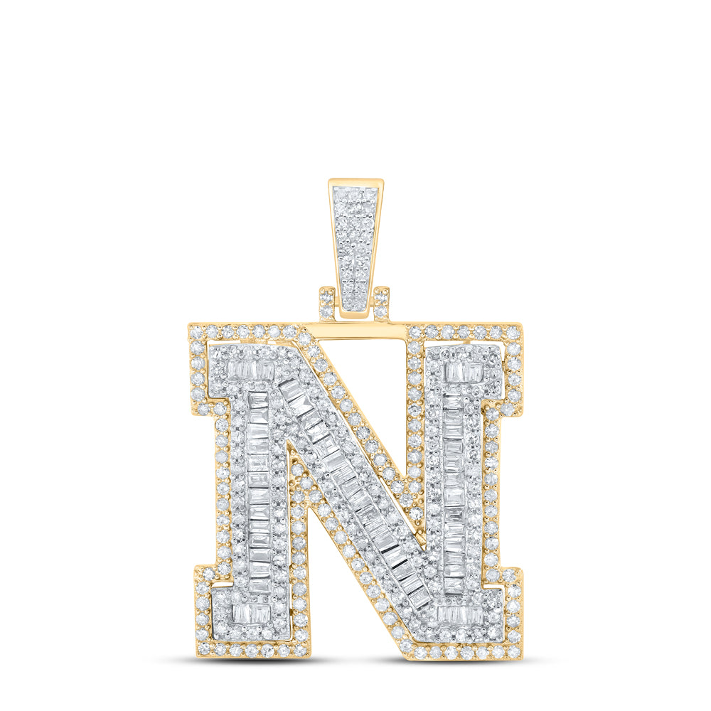1CTW-NAT DIA P1 INITIAL "N" MENS PENDANT Daisy Joyeria