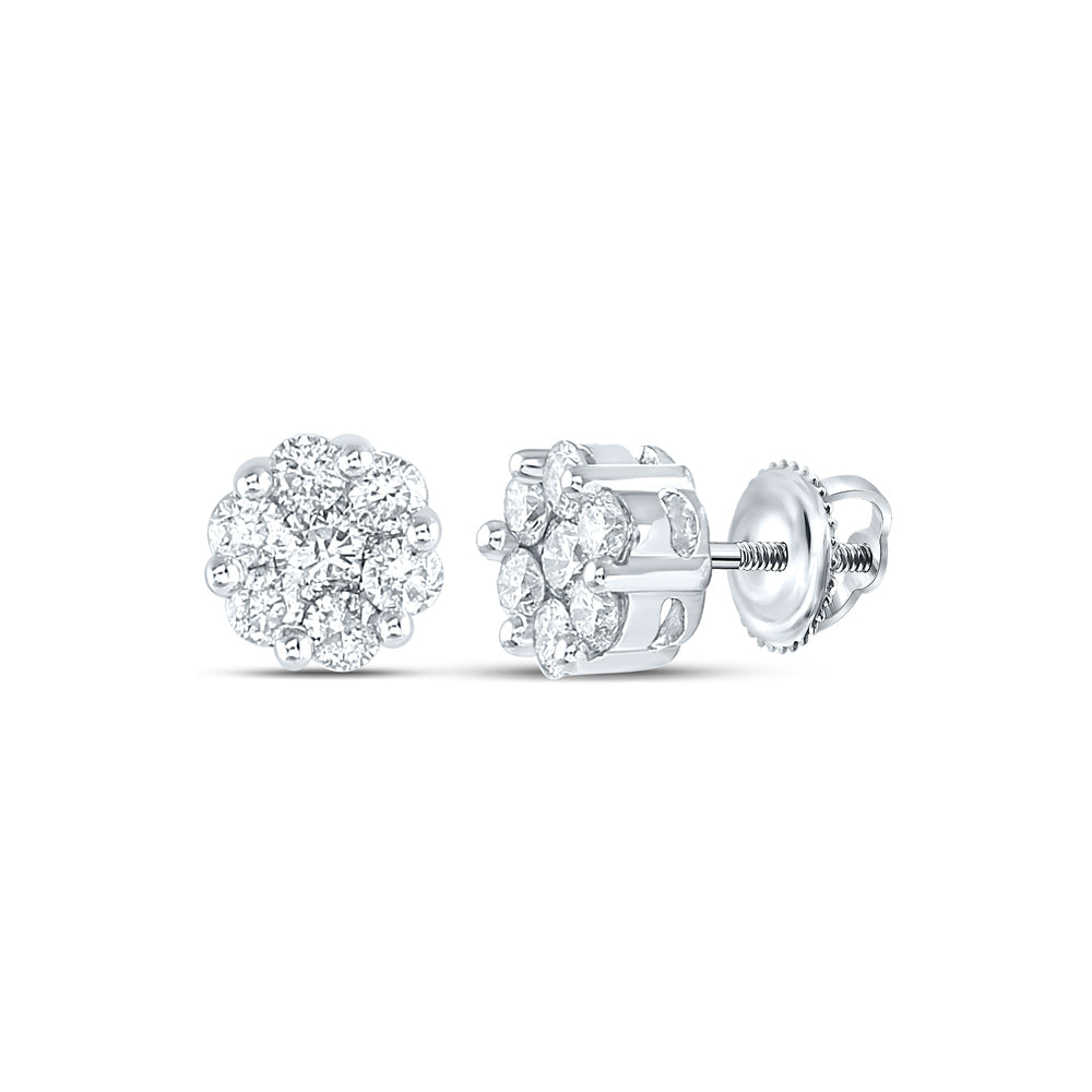 1CTW-NAT DIA NKE 2*0.14CT-CRD 12*0.06CTS FLOWER EARRING CERT Daisy Joyeria