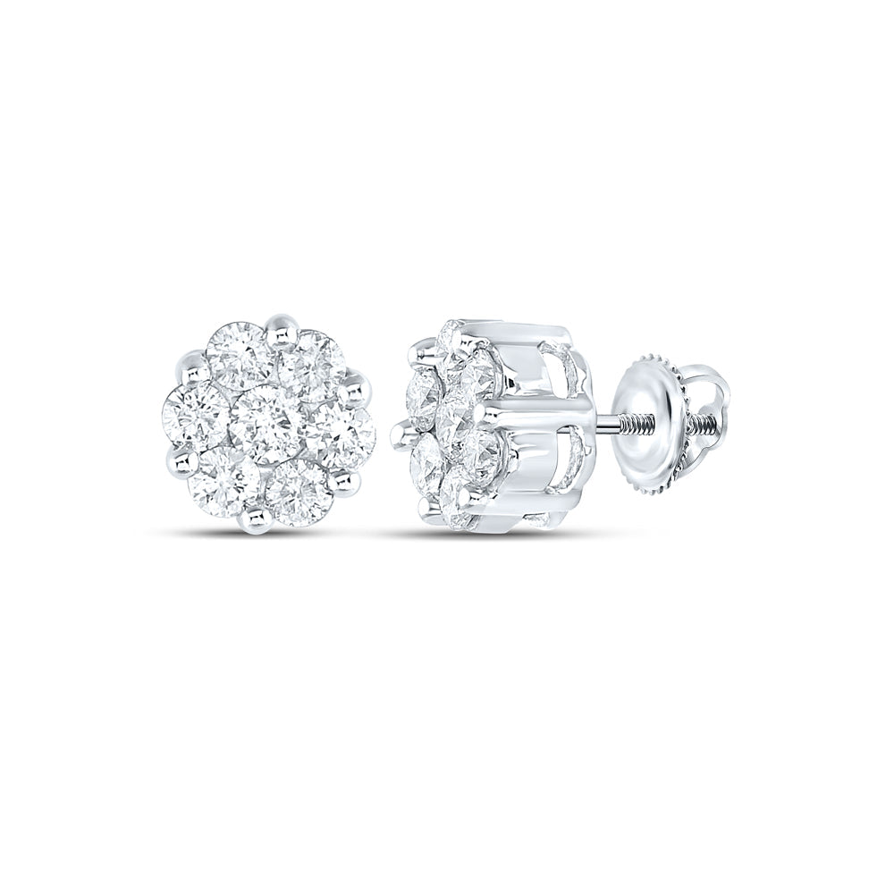 1 1/2CTW-NAT DIA NKE 2*0.15CT-CRD 12*0.10CTS FLOWER EARRING Daisy Joyeria