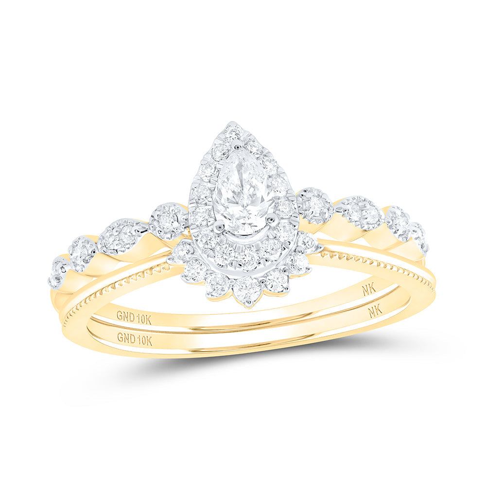 3/8CTW-NAT DIA NK 1/5CT-CPEAR BRIDAL SET SINGLE HALO 7 Daisy Joyeria
