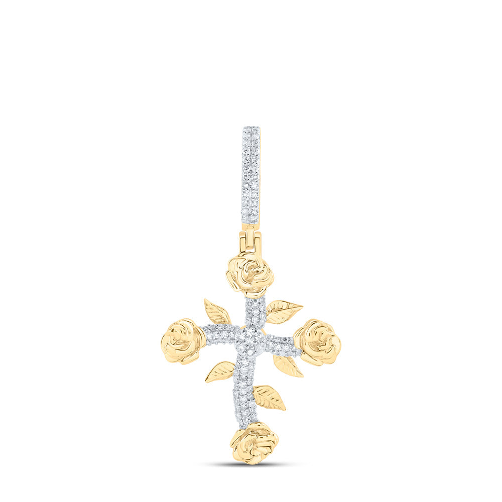 1/3CTW-NAT DIA NK ROSE CROSS MENS CHARM Daisy Joyeria