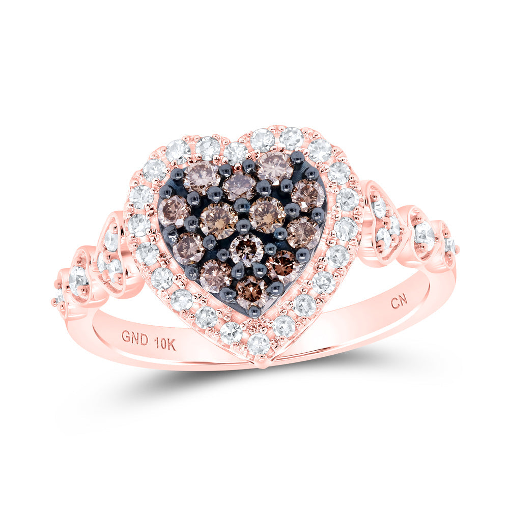 1/2CTW-NAT DIA CN COGNAC HEART RING 7 Daisy Joyeria
