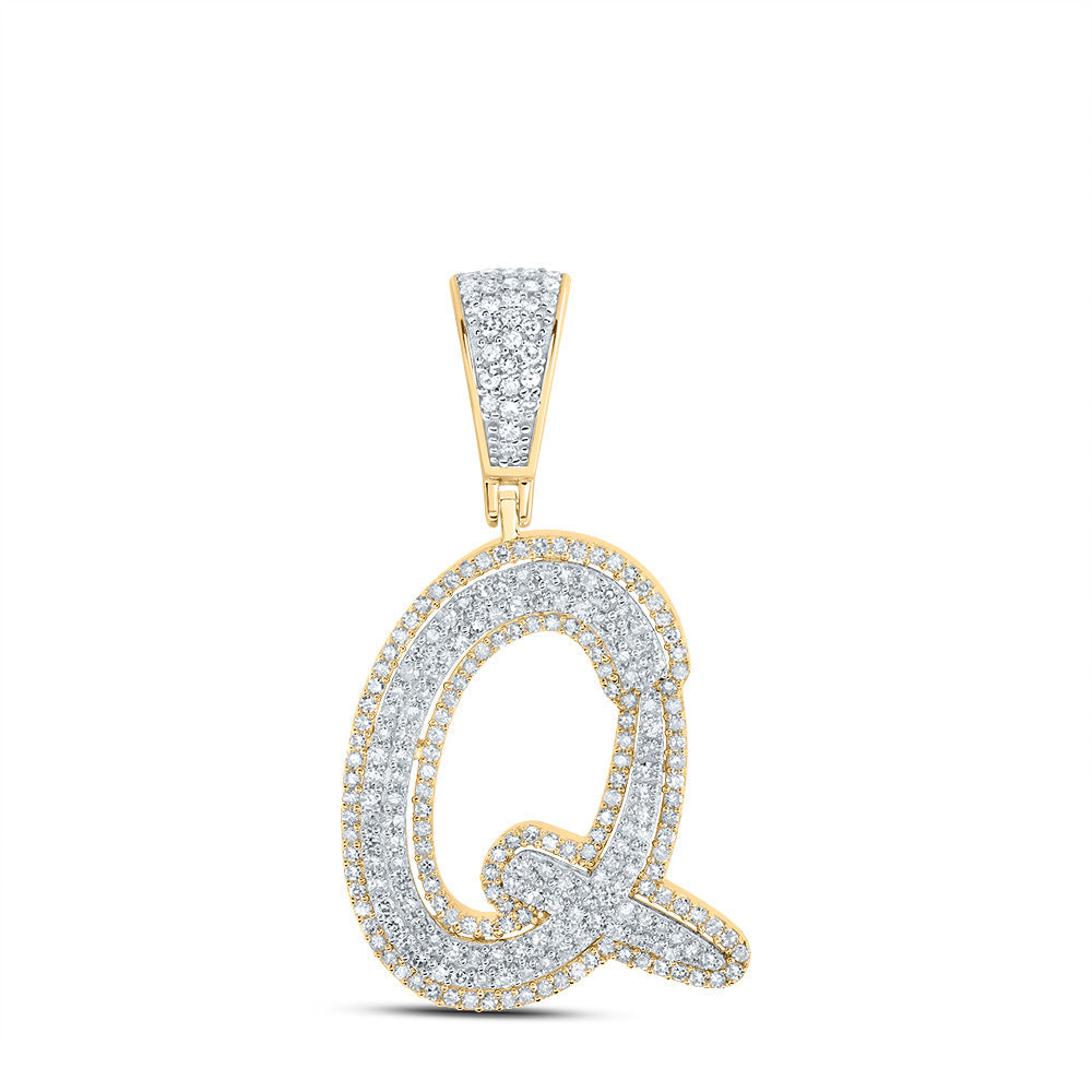 7/8CTW-NAT DIA NK INITIAL "Q" MENS PENDANT Daisy Joyeria