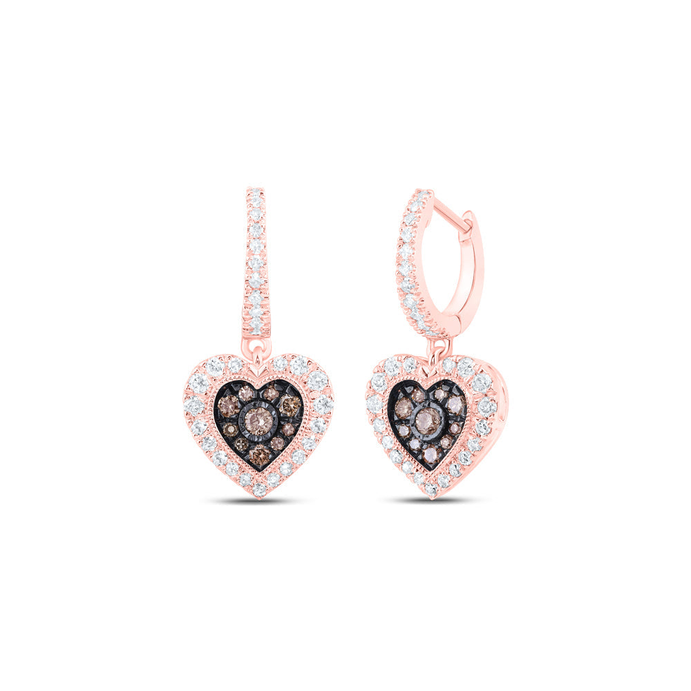 5/8CTW-NAT DIA NK COGNAC HEART DANGLING EARRING Daisy Joyeria