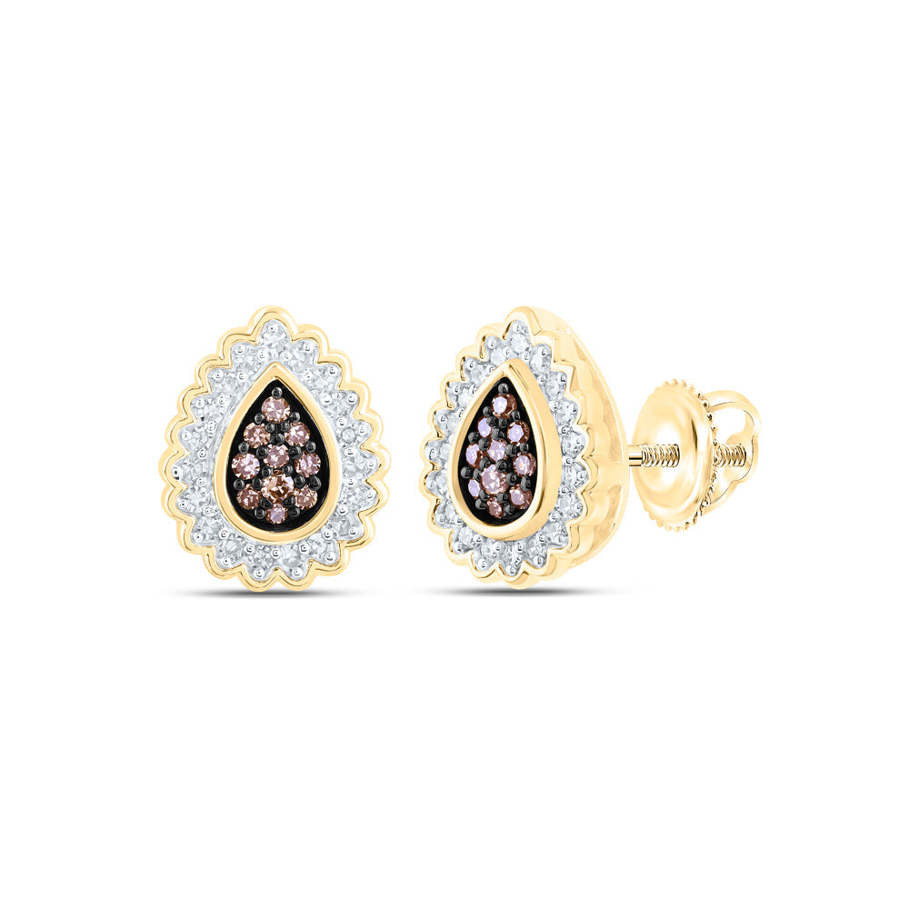 1/4CTW-NAT DIA NK COGNAC PEAR EARRING Daisy Joyeria
