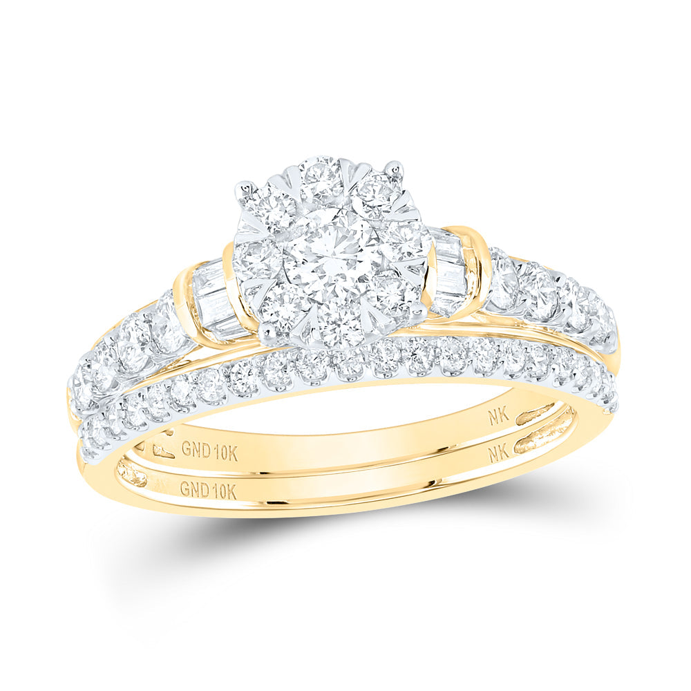 1CTW-NAT DIA NK 1/5CT-CRD BRIDAL SET SINGLE HALO Daisy Joyeria