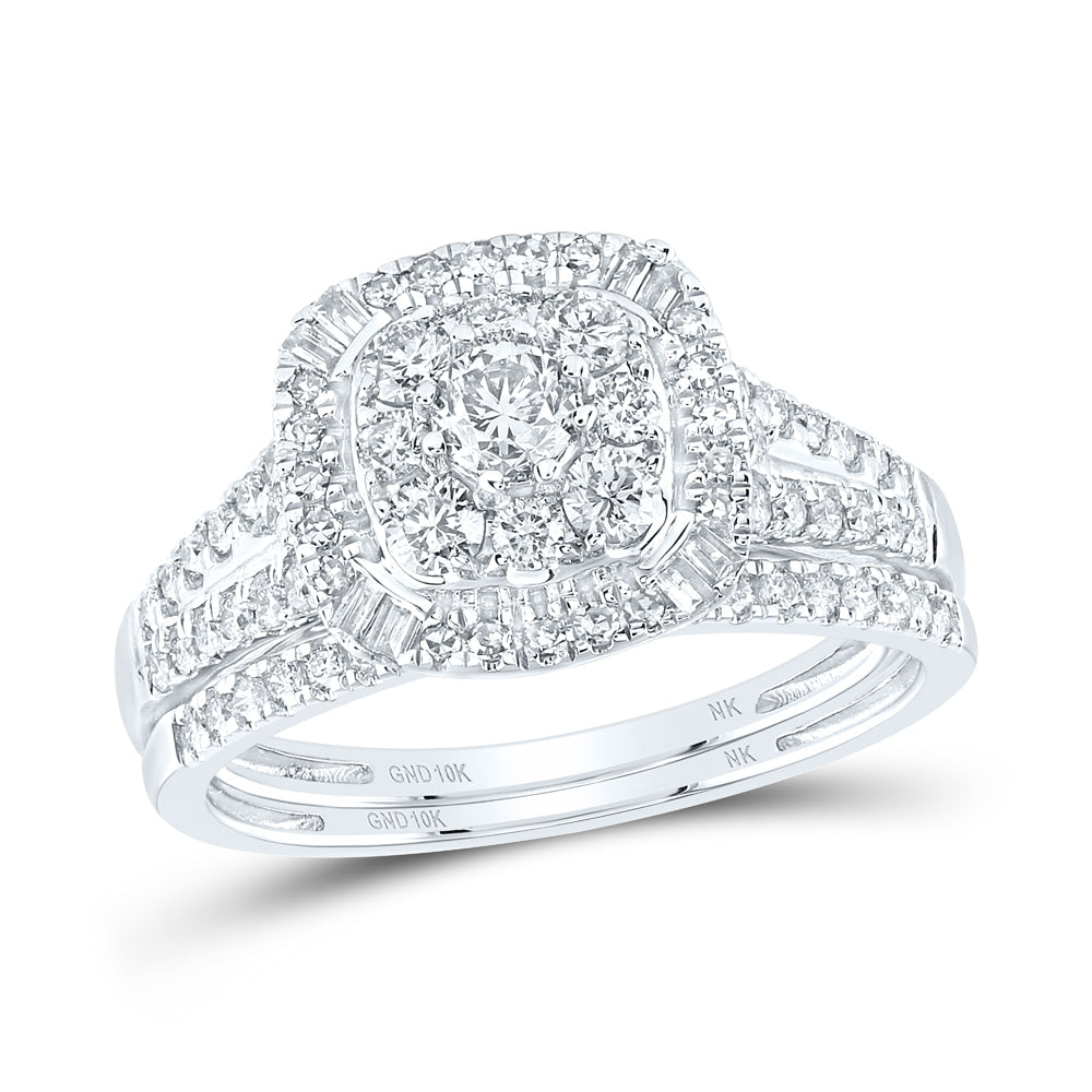 1CTW-NAT DIA NK 1/5CT-CRD DUOBLE HALO BRIDAL SET Daisy Joyeria