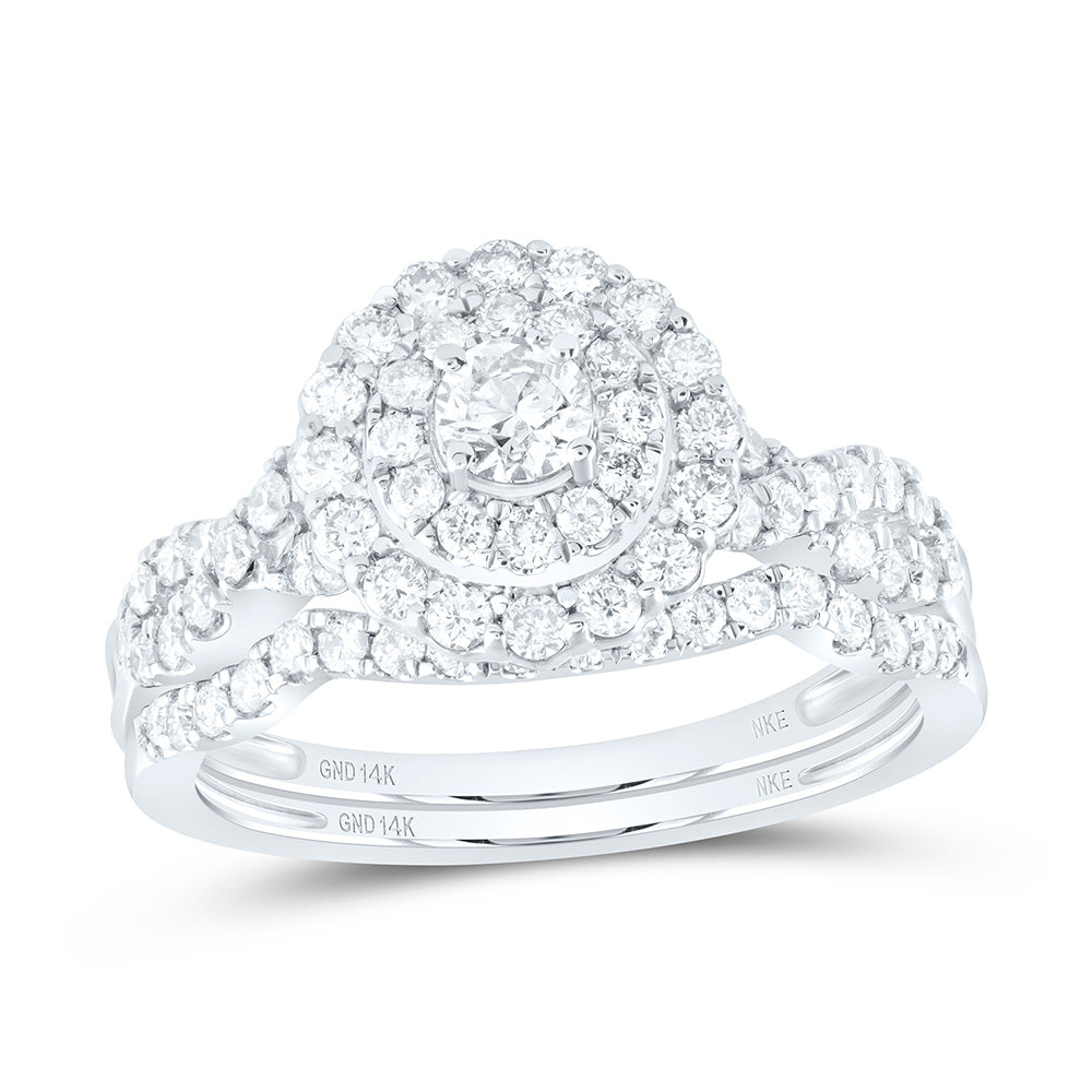 1CTW-NAT DIA NKE 1/5CT-CRD BRIDAL SET DOUBLE HALO Daisy Joyeria