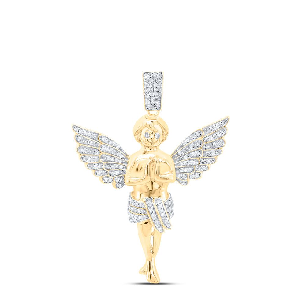 10kt Yellow Gold Mens Round Diamond Angel Charm Pendant 3/8 Cttw Daisy Joyeria