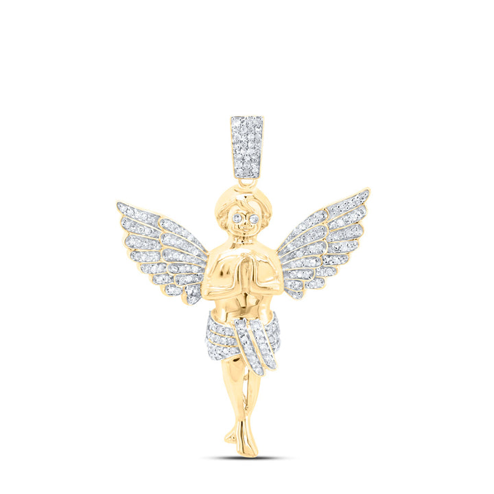 10kt Yellow Gold Mens Round Diamond Angel Charm Pendant 3/8 Cttw Daisy Joyeria