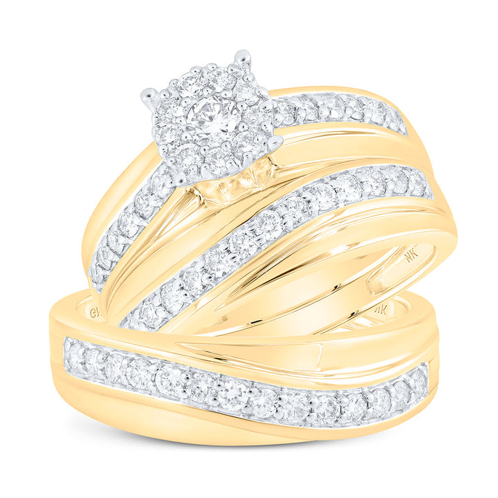 1CTW-DIA NK ROUND SHAPE His Hers TRIO SET Daisy Joyeria