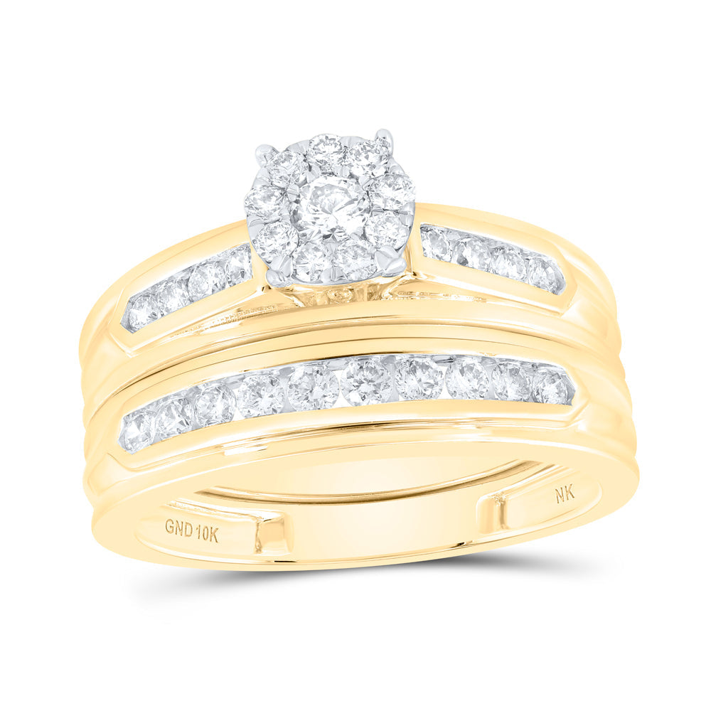 1CTW-NAT DIA NK ROUND  His Hers TRIO SET Daisy Joyeria
