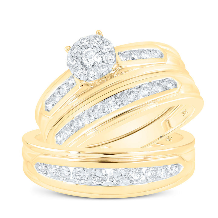 1CTW-NAT DIA NK ROUND  His Hers TRIO SET Daisy Joyeria