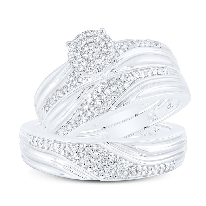 1/2CTW-NAT DIA NK ROUND SHAPE His Hers TRIO SET Daisy Joyeria