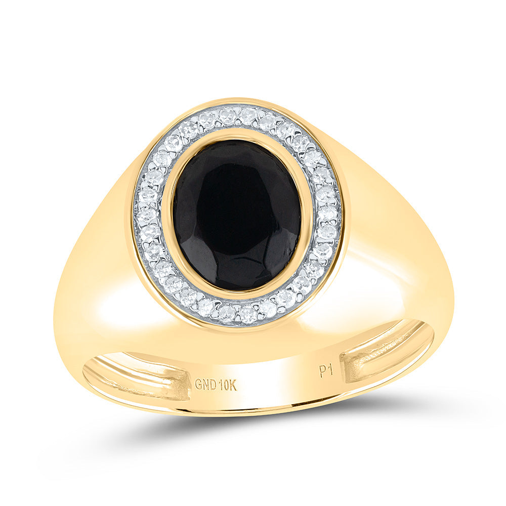 1/6CTW-DIA P1-9X7 MM-OVAL ONYX BLACK MENS RING 10 Daisy Joyeria