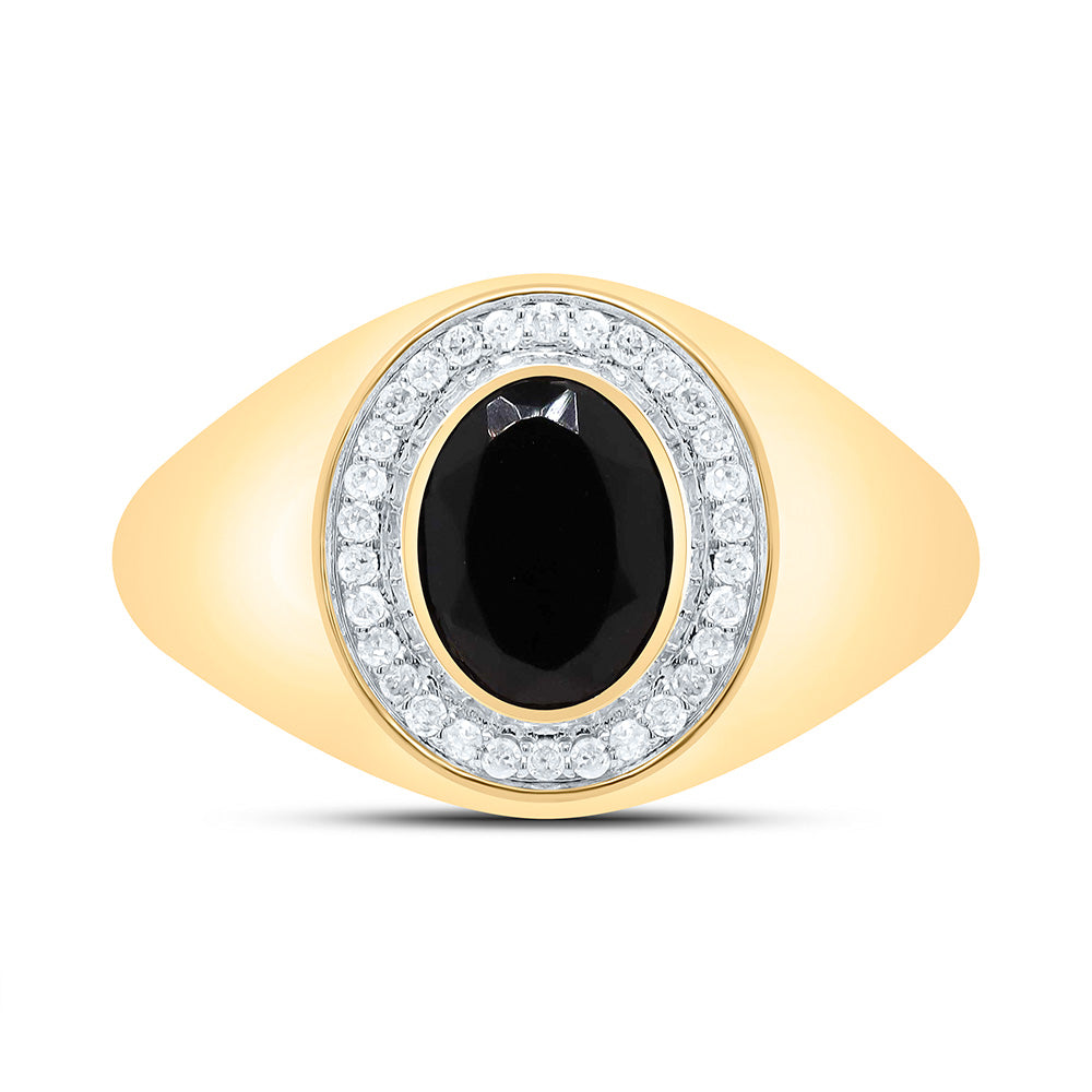 1/6CTW-DIA P1-9X7 MM-OVAL ONYX BLACK MENS RING 10 Daisy Joyeria