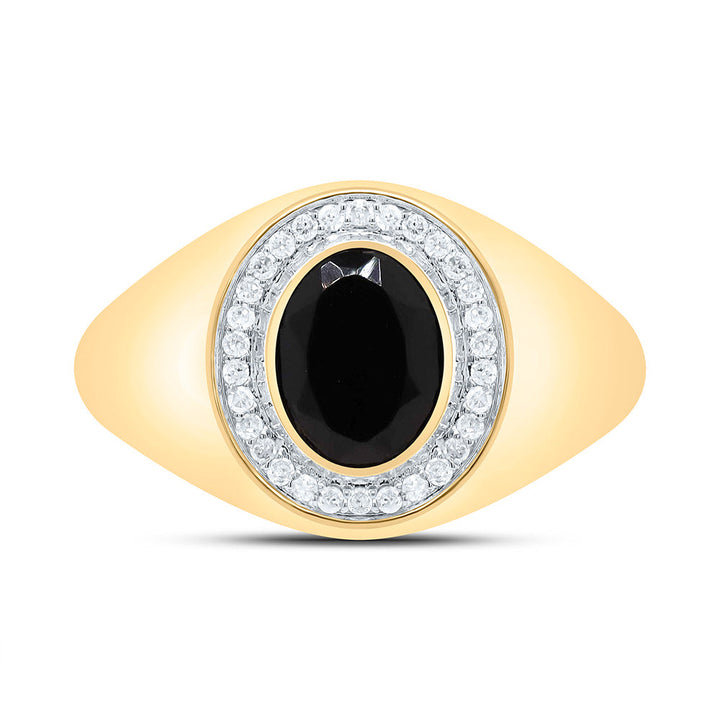 1/6CTW-DIA P1-9X7 MM-OVAL ONYX BLACK MENS RING 10 Daisy Joyeria