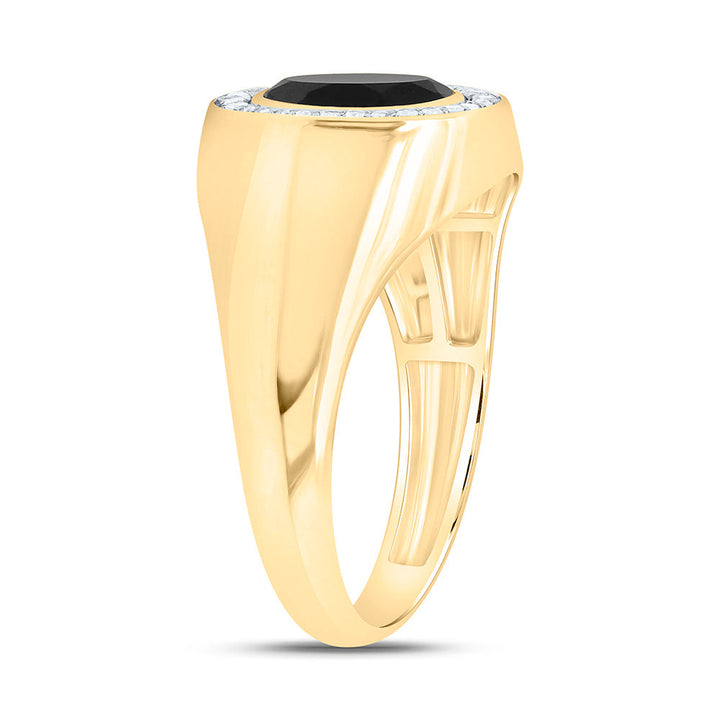 1/6CTW-DIA P1-9X7 MM-OVAL ONYX BLACK MENS RING 10 Daisy Joyeria