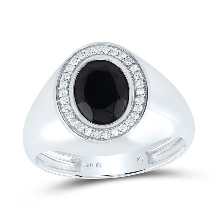 1/6CTW-DIA P1-9X7 MM- OVAL ONYX BLACK MENS RING 10 Daisy Joyeria