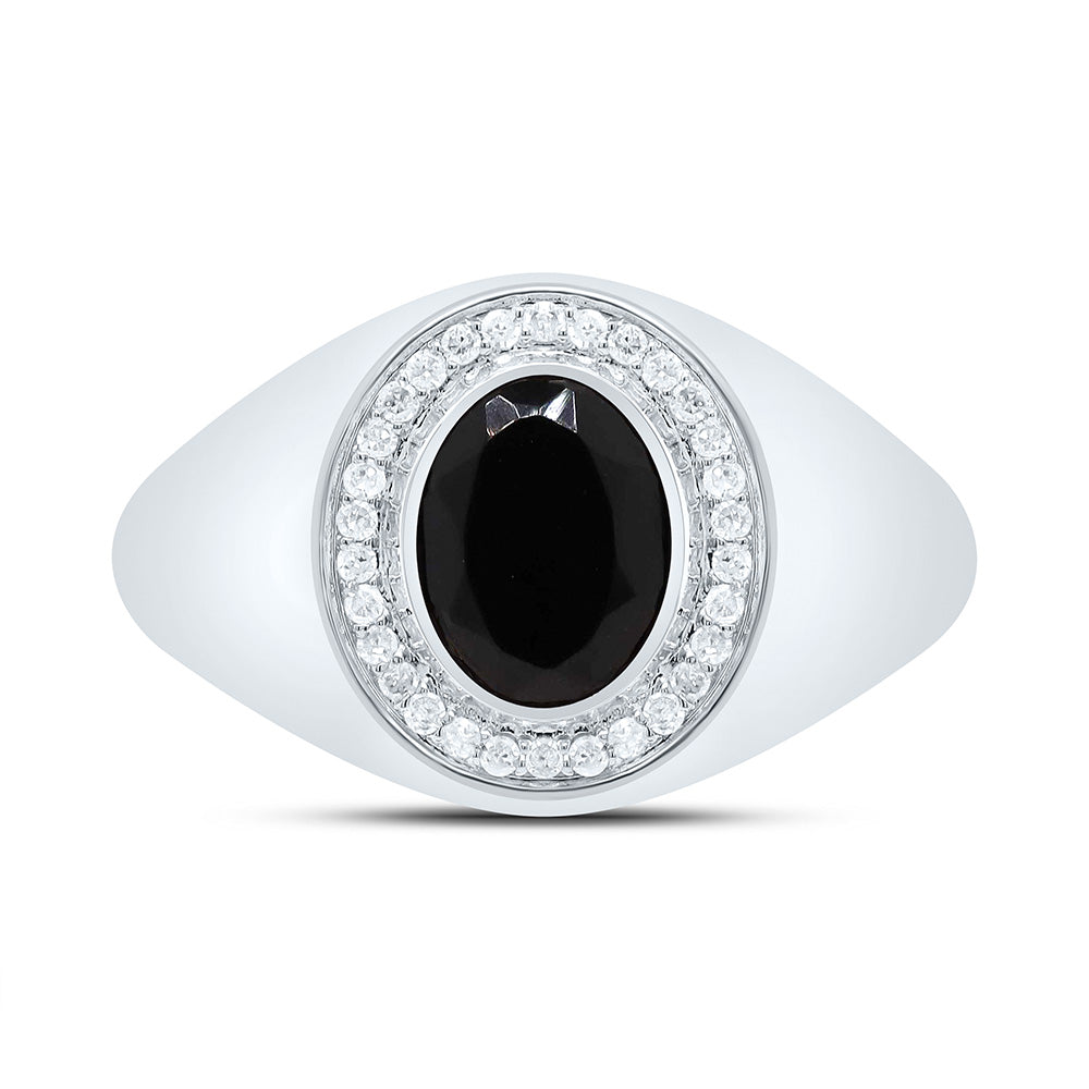 1/6CTW-DIA P1-9X7 MM- OVAL ONYX BLACK MENS RING 10 Daisy Joyeria